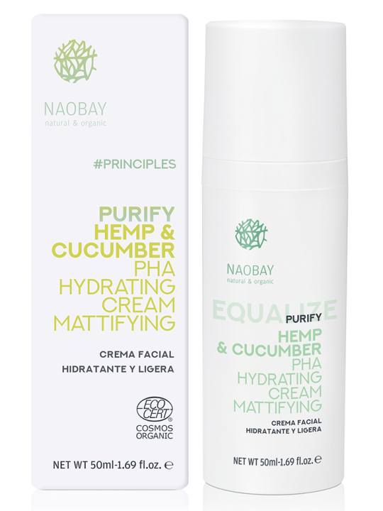 Crema Facial Hidratante y Ligera Purify Hemp & Cucumber PHA Hydrating Cream Mattifying Naobay